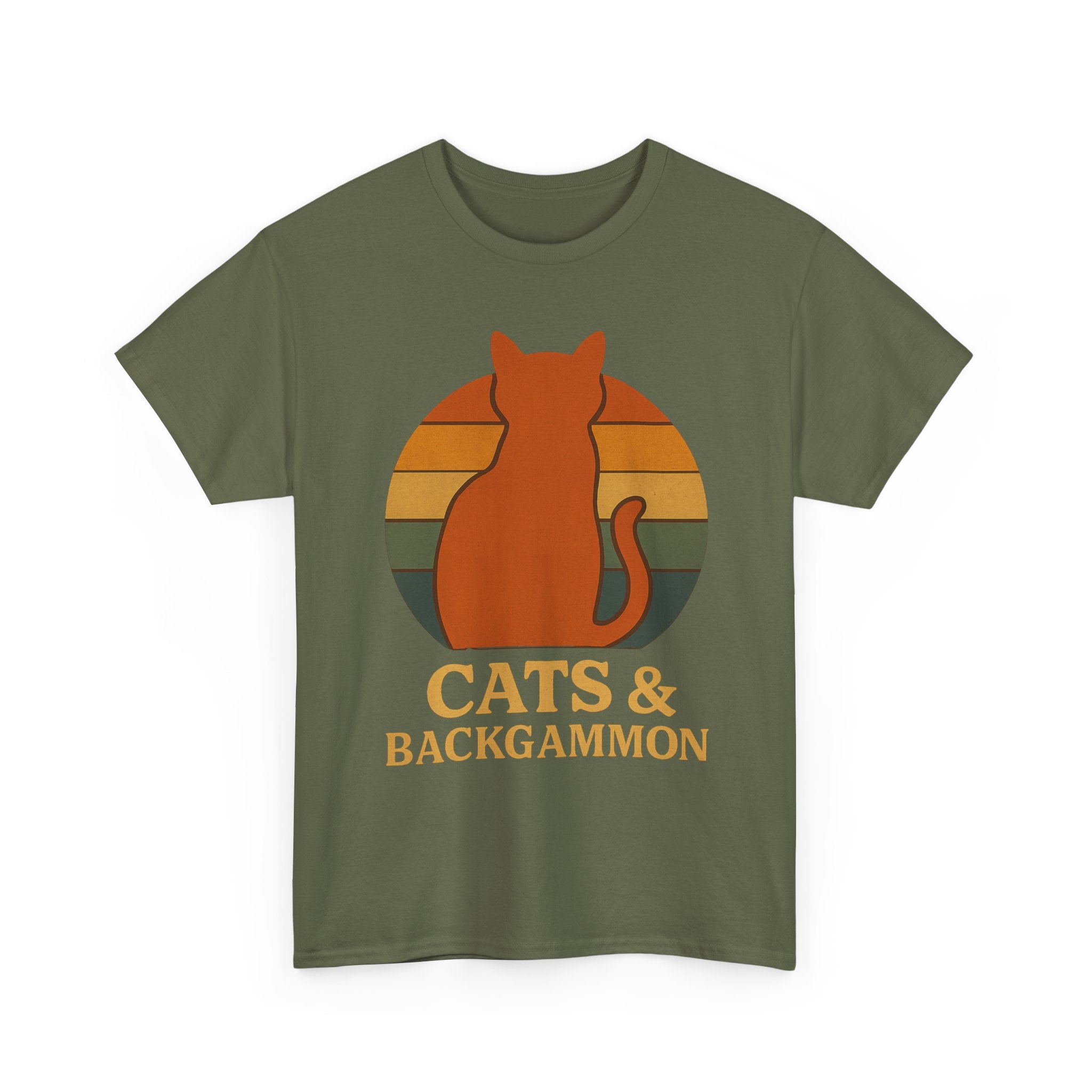 Retro Cat Silhouette Cats & Backgammon T-Shirt | Vintage Sunset Cat Tee