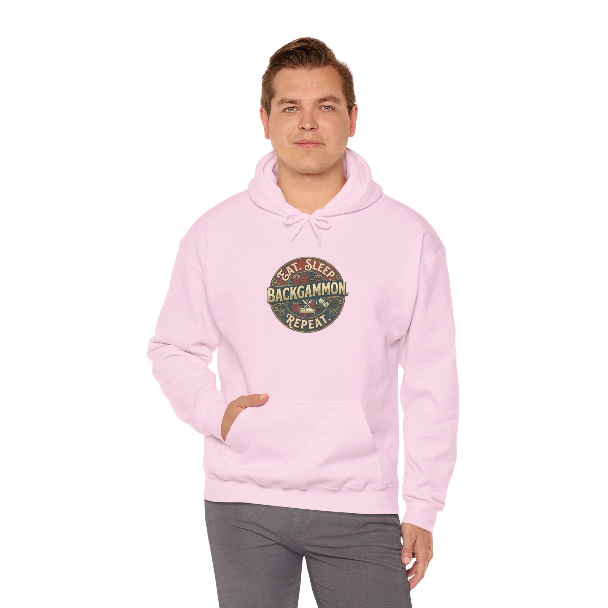 Eat. Sleep. Backgammon. Repeat. Unisex Heavy Blend™ Hooded Sweatshirt - Vintage Game Night Sweatshirt