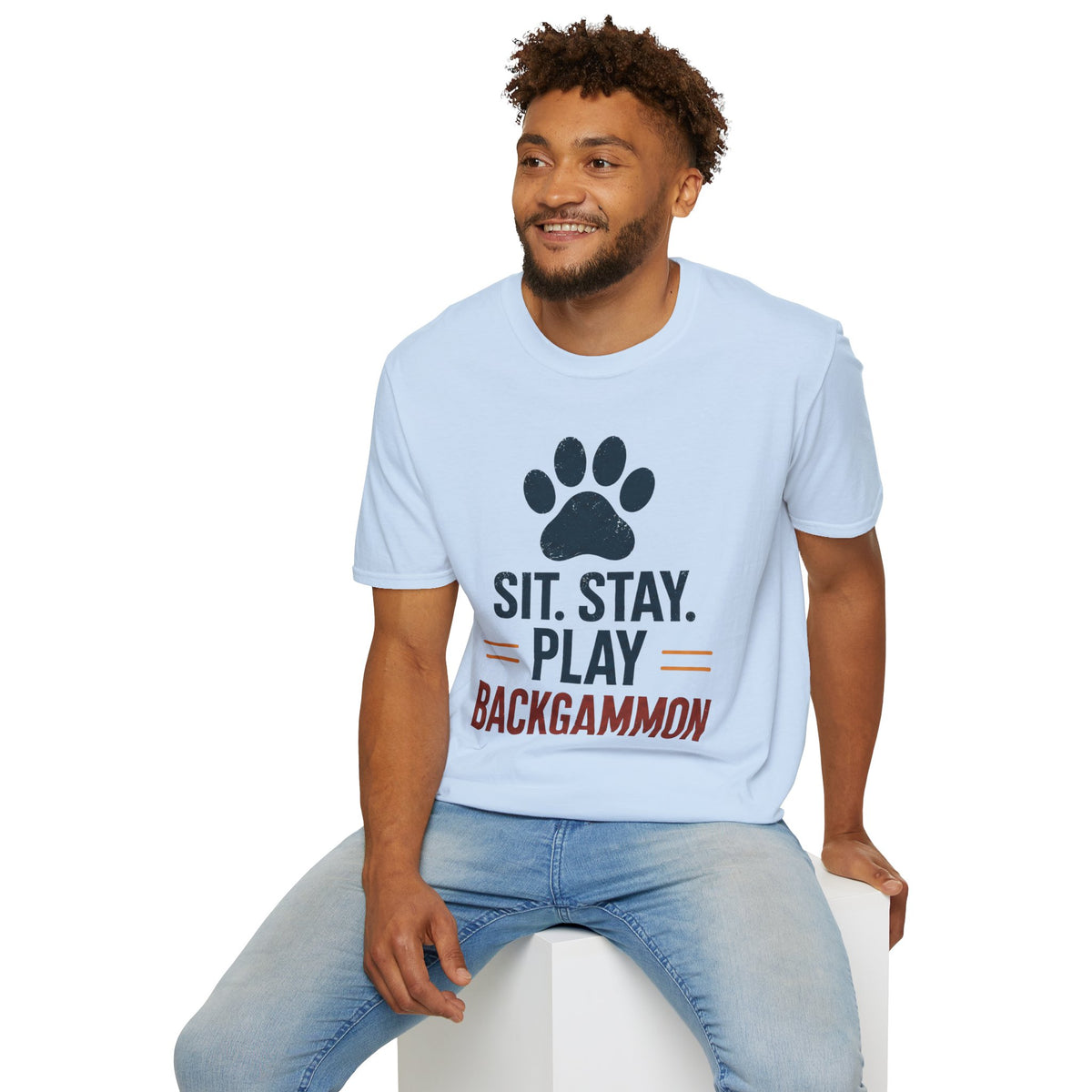Backgammon T-Shirt — "Sit. Stay. Play Backgammon" Paw Print Tee