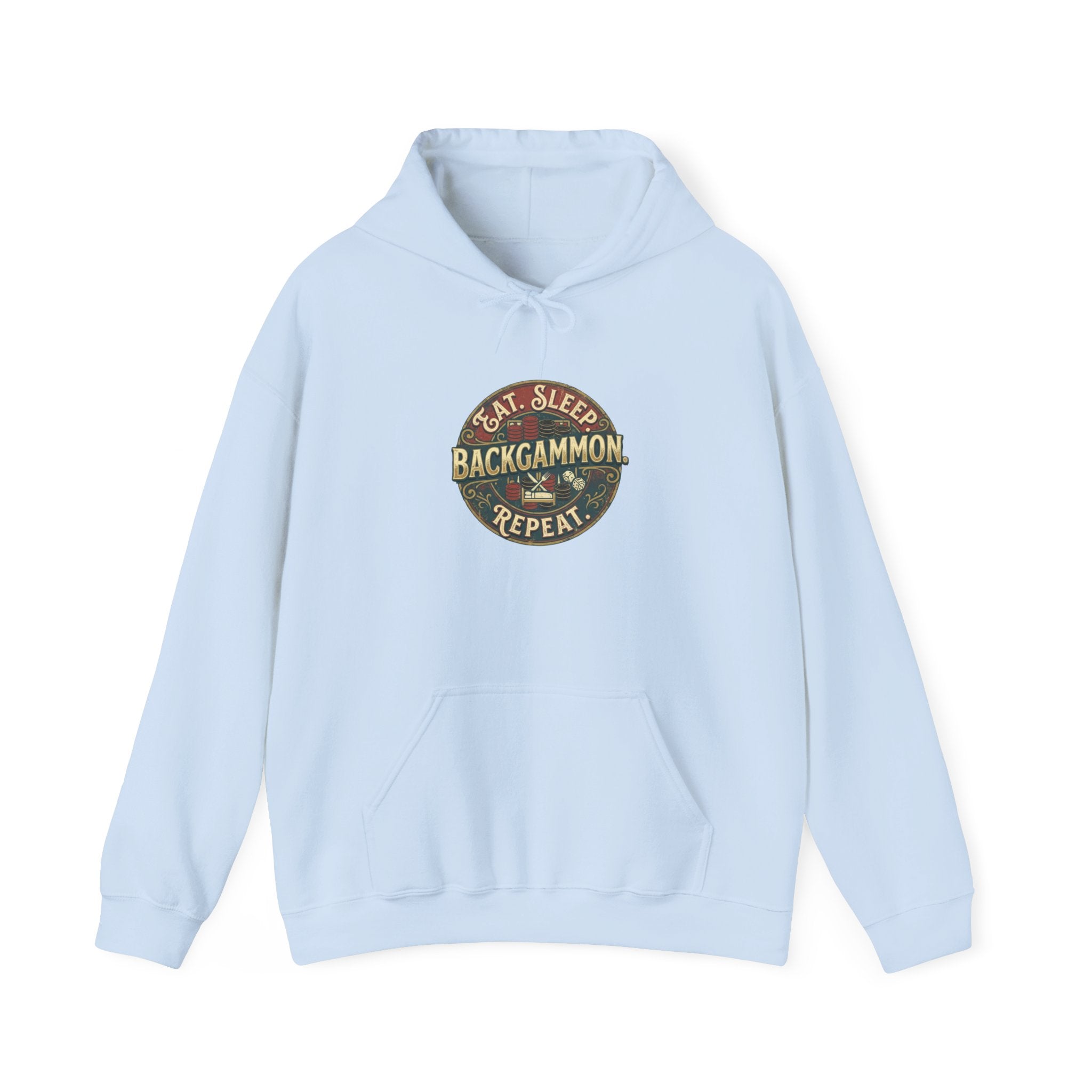 Eat. Sleep. Backgammon. Repeat. Unisex Heavy Blend™ Hooded Sweatshirt - Vintage Game Night Sweatshirt
