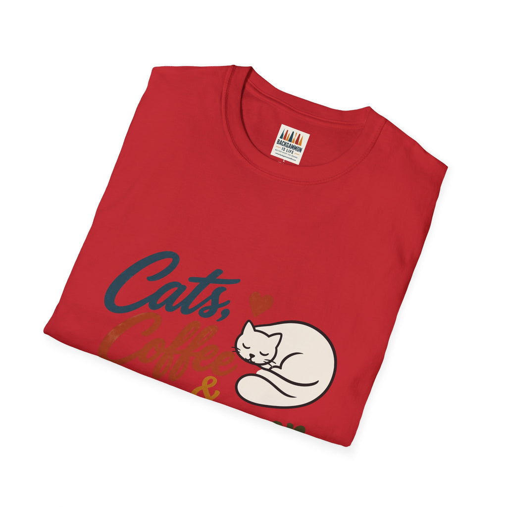Cats, Coffee & Backgammon 2 T-Shirt — Retro Cat Lover Tee