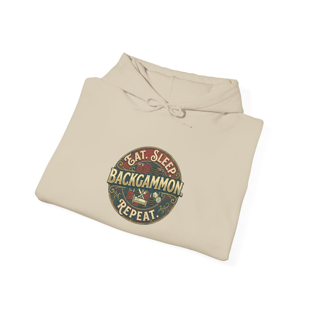 Eat. Sleep. Backgammon. Repeat. Unisex Heavy Blend™ Hooded Sweatshirt - Vintage Game Night Sweatshirt