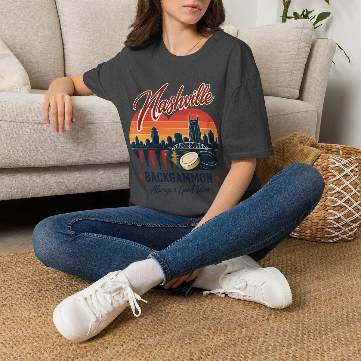 Nashville Backgammon T‑Shirt — Vintage Skyline Game Night Tee