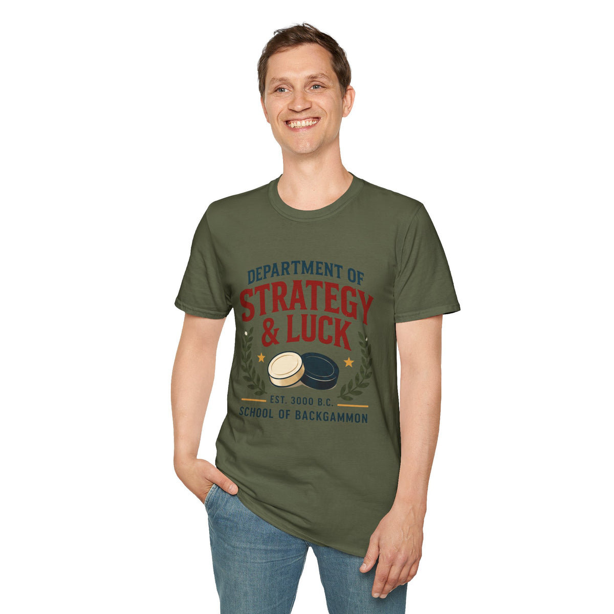 Backgammon T-Shirt — "Department of Strategy & Luck" Vintage Game Tee