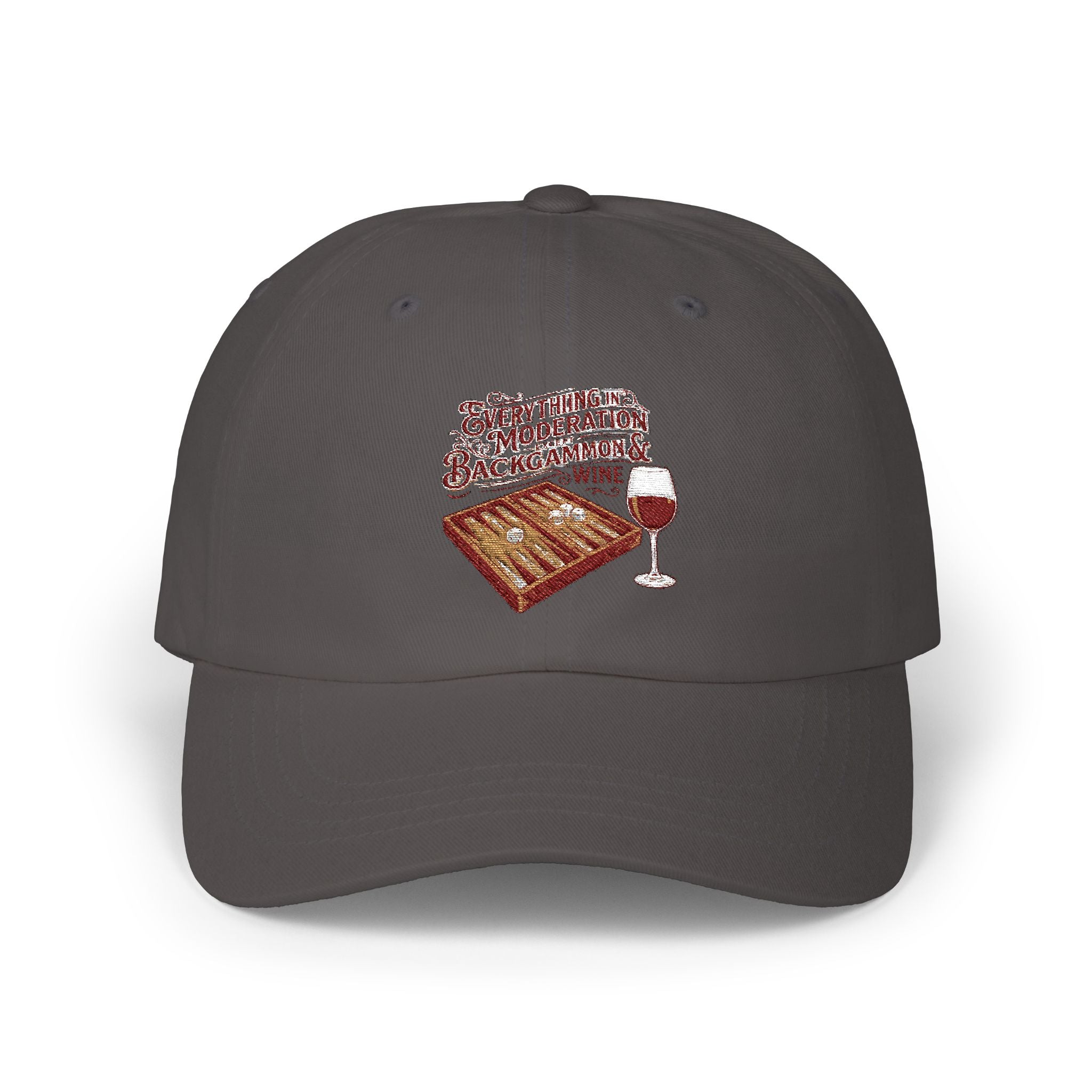 Everything In Moderation Except Backgammon And Wine Embroidered Baseball Hat