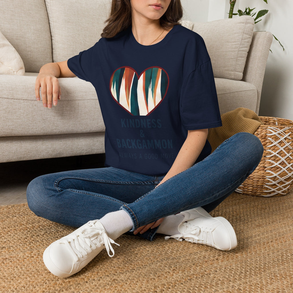 Backgammon Heart T-Shirt — "Kindness & Backgammon: Always a Good Move"