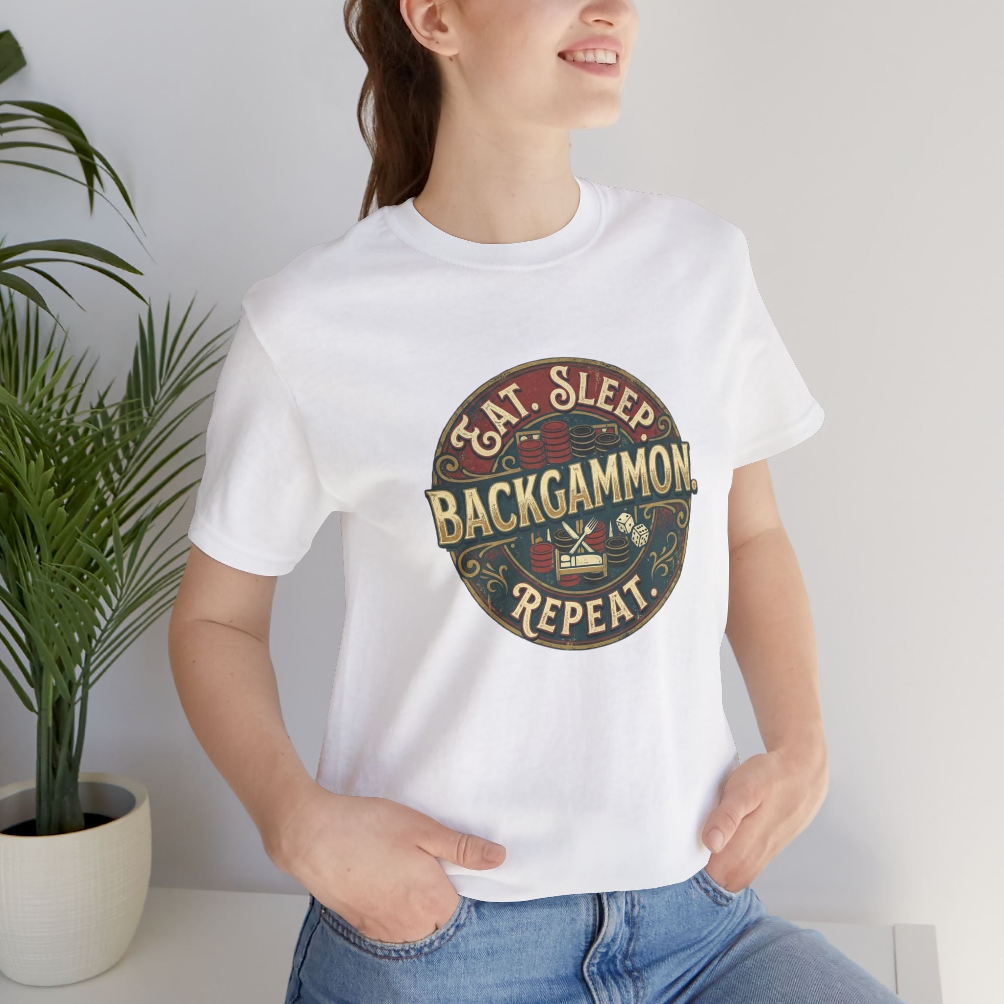 Eat. Sleep. Backgammon. Repeat. Unisex Jersey T-Shirt — Vintage Game Tee