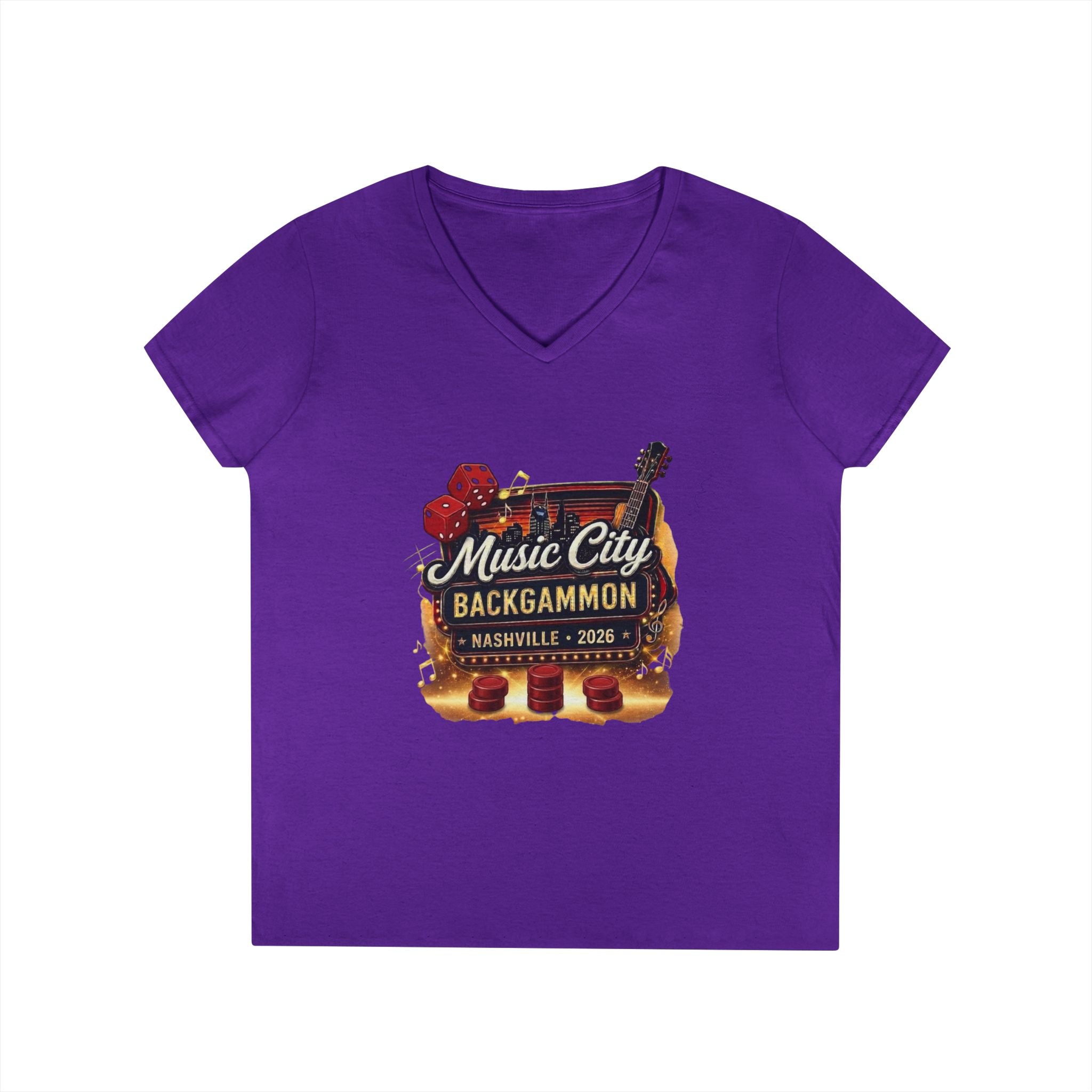 Music City Backgammon Nashville 2026 — Ladies' V-Neck T-Shirt