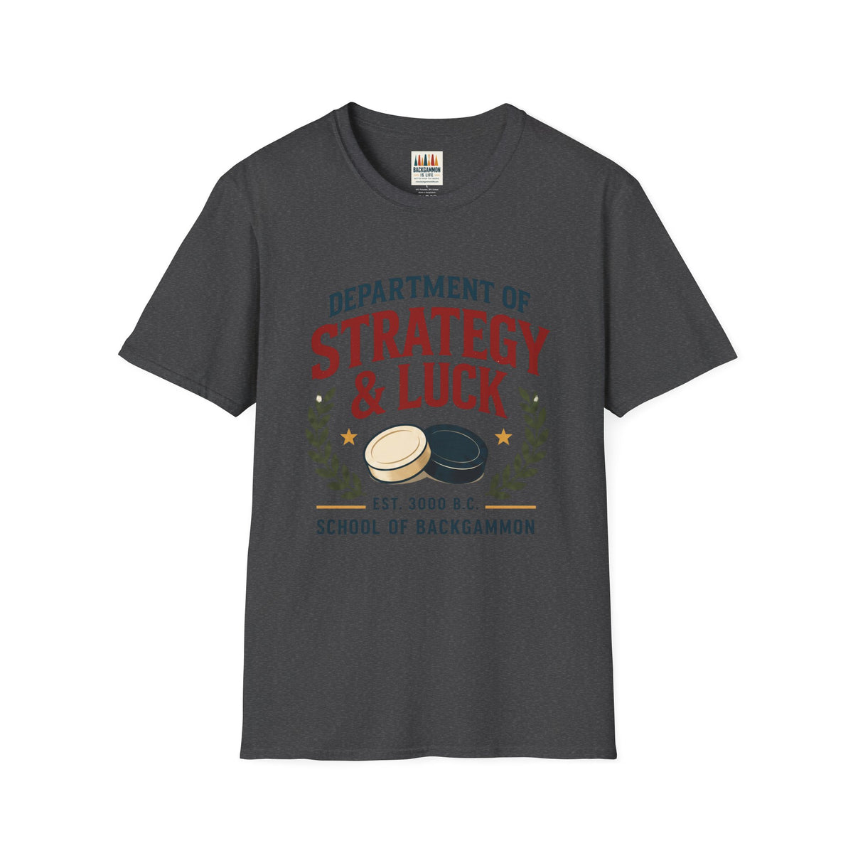 Backgammon T-Shirt — "Department of Strategy & Luck" Vintage Game Tee