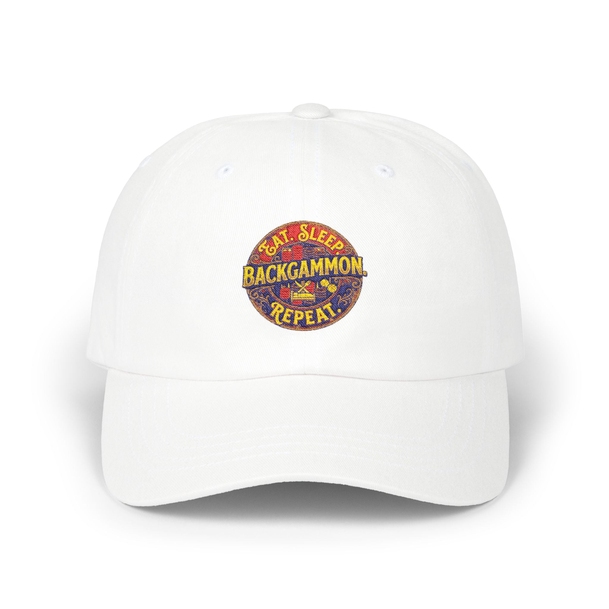 Eat. Sleep. Backgammon. Repeat. Cap — Embroidered Baseball Hat