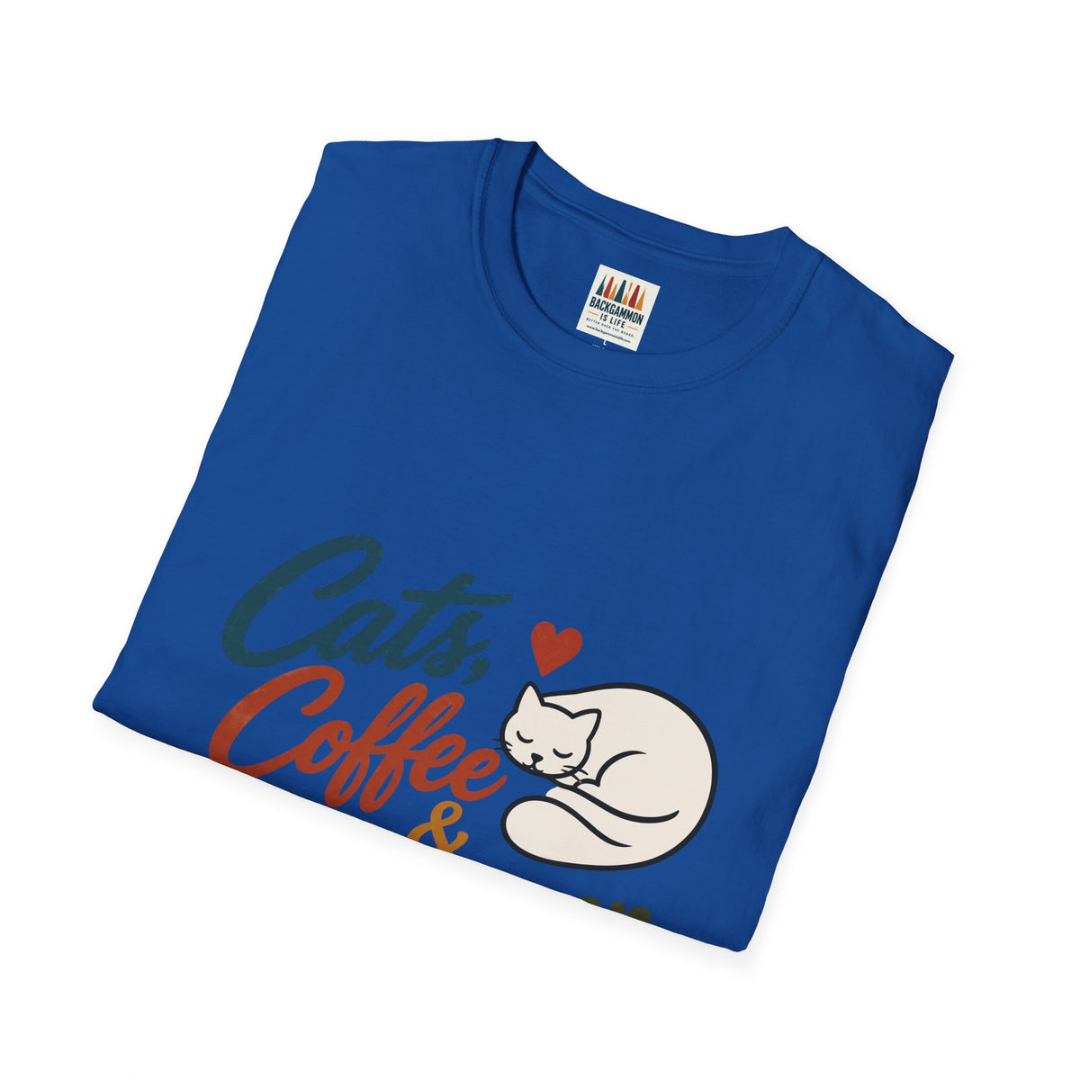 Cats, Coffee & Backgammon 2 T-Shirt — Retro Cat Lover Tee