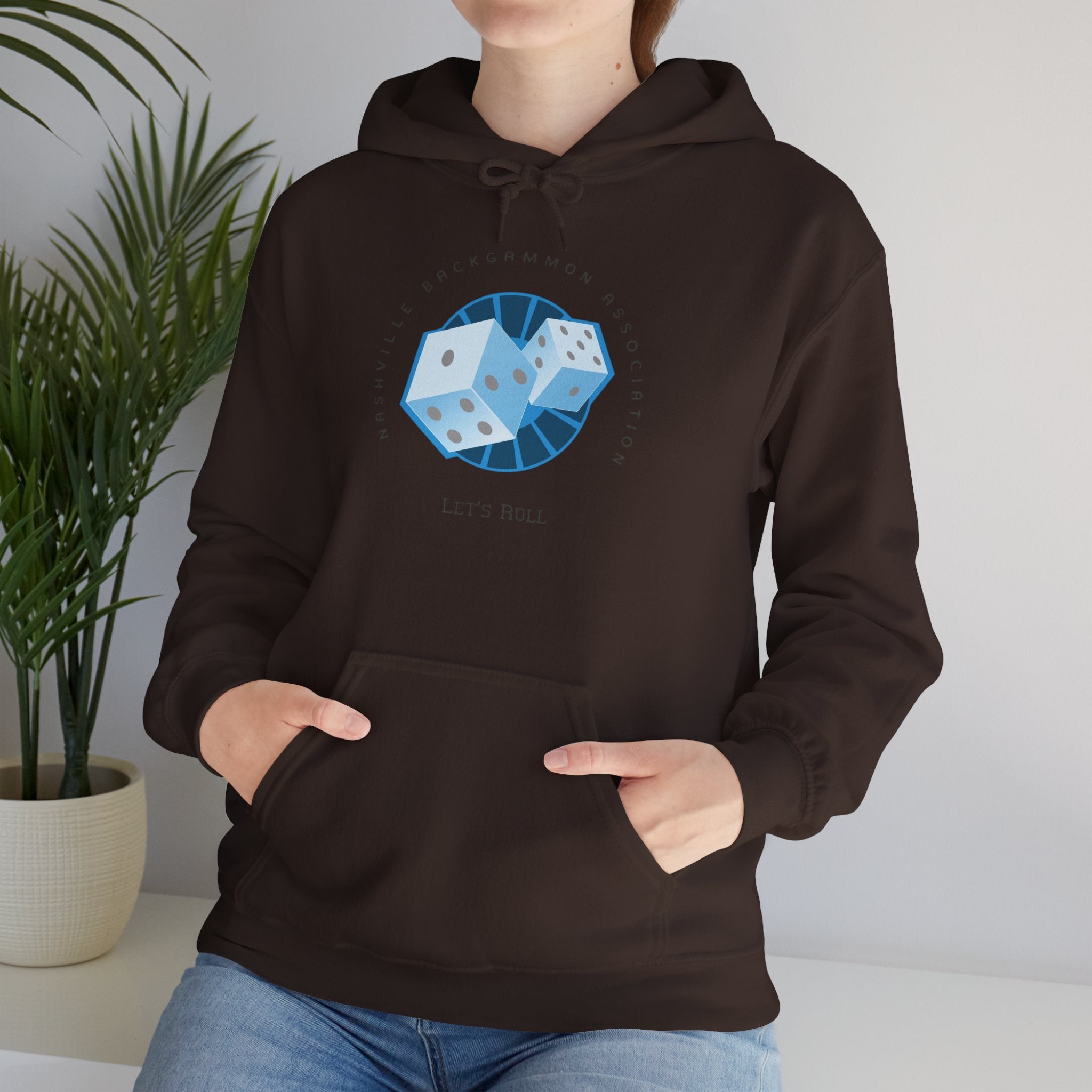 Nashville Backgammon Association Hoodie - 'Let's Roll' Blue Dice Graphic Gaming