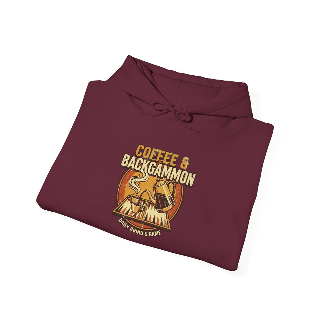 Coffee & Backgammon Unisex Heavy Blend™ Hooded Sweatshirt — Retro Coffee Lovers Game Night Sweatshirt