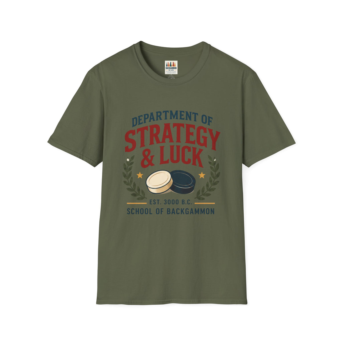 Backgammon T-Shirt — "Department of Strategy & Luck" Vintage Game Tee