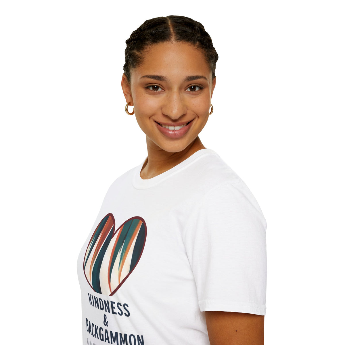 Backgammon Heart T-Shirt — "Kindness & Backgammon: Always a Good Move"