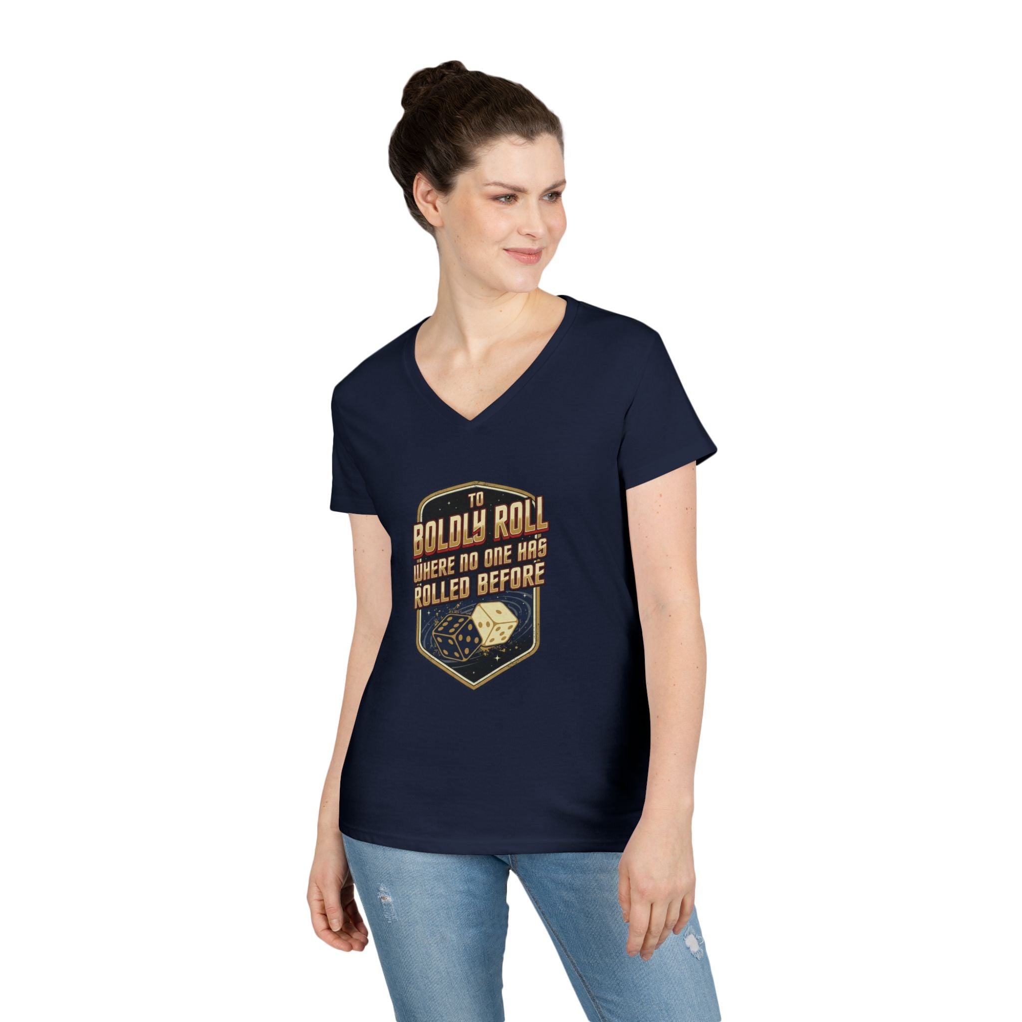 "To Boldly Roll Where No One Has Rolled Before" Ladies' V-Neck T-Shirt