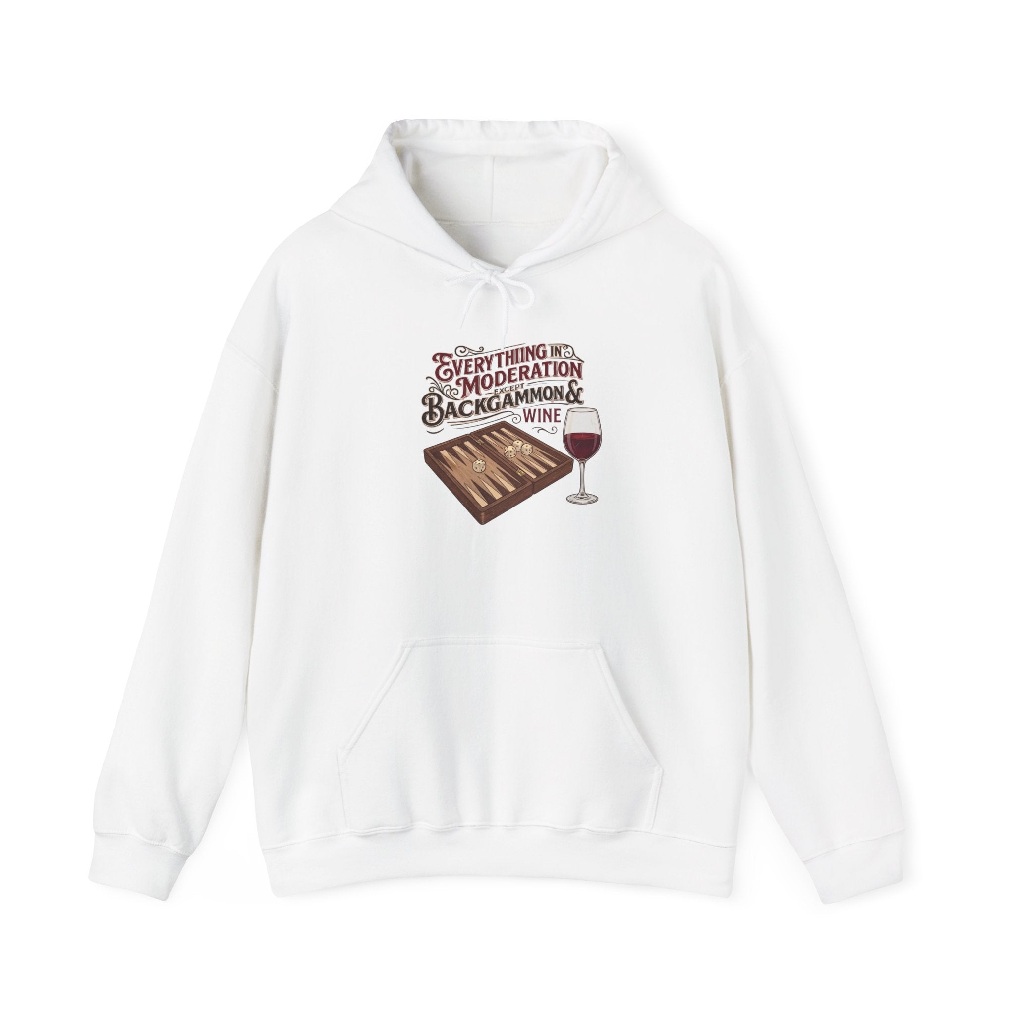 Everything In Moderation Except Backgammon And Wine Unisex Heavy Blend™ Hooded Sweatshirt – Casual Game Night Sweatshirt