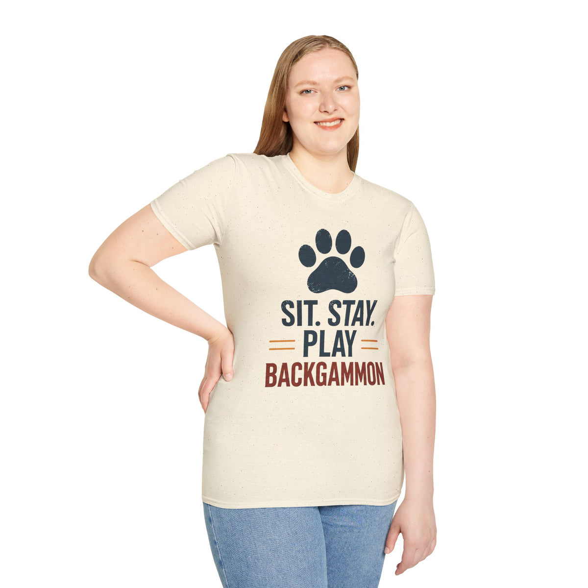 Backgammon T-Shirt — "Sit. Stay. Play Backgammon" Paw Print Tee