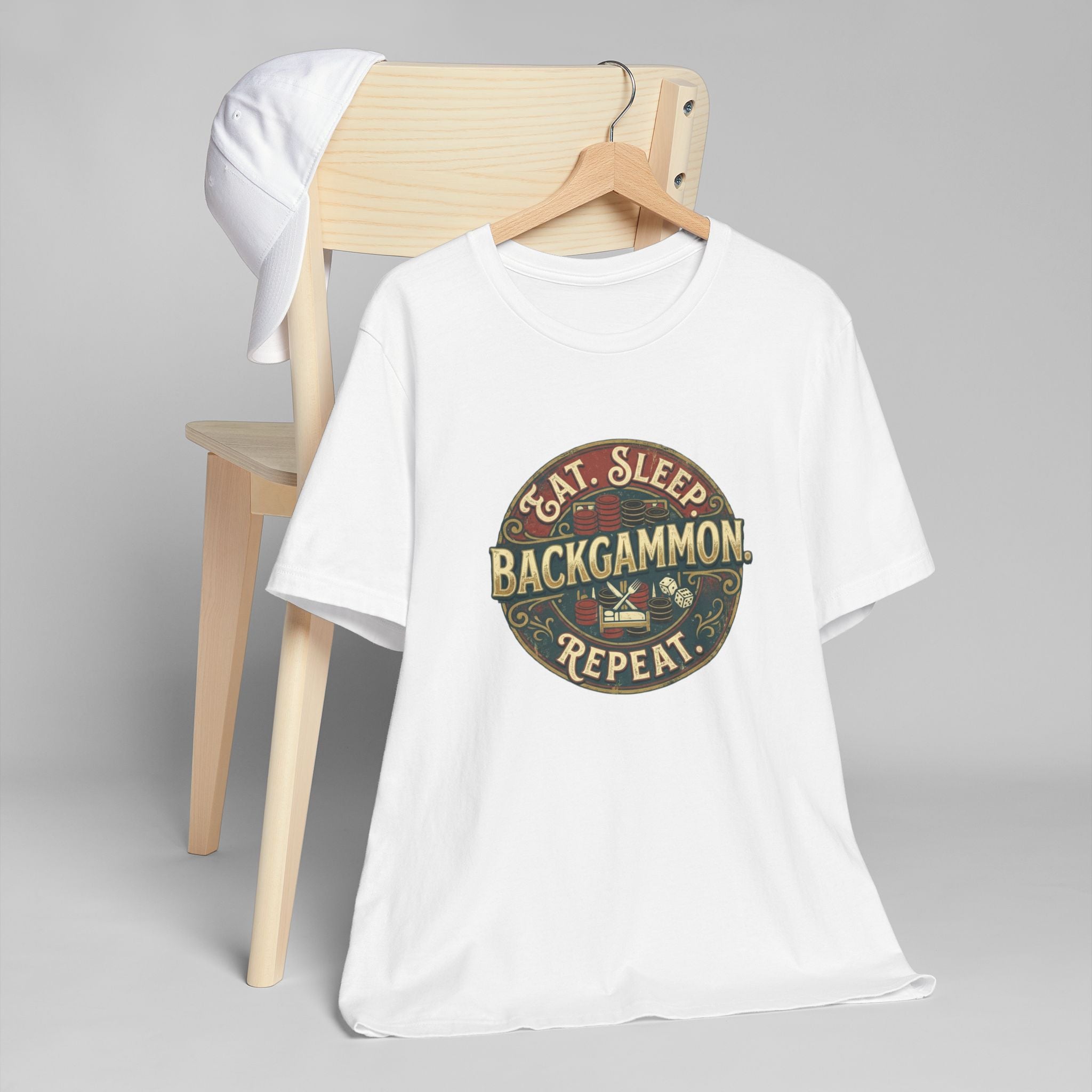 Eat. Sleep. Backgammon. Repeat. Unisex Jersey T-Shirt — Vintage Game Tee