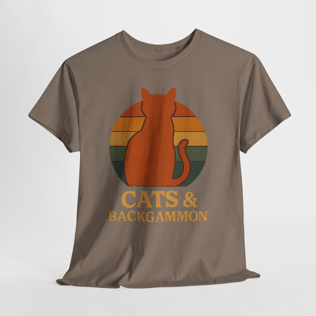 Retro Cat Silhouette Cats & Backgammon T-Shirt | Vintage Sunset Cat Tee