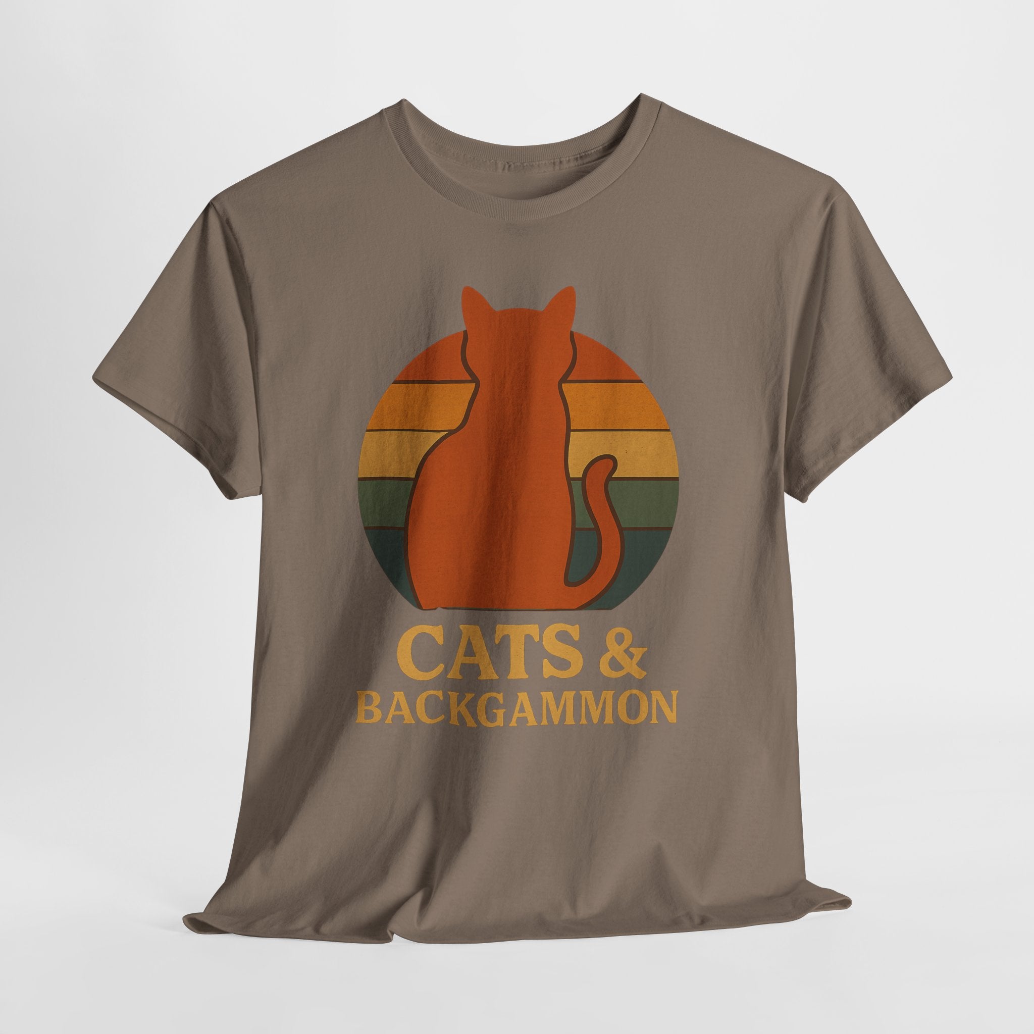 Retro Cat Silhouette Cats & Backgammon T-Shirt | Vintage Sunset Cat Tee