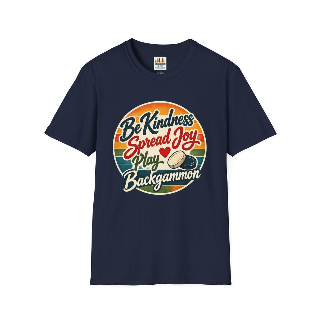 Backgammon T-Shirt — “Be Kindness Spread Joy Play Backgammon 2” Retro Graphic Tee