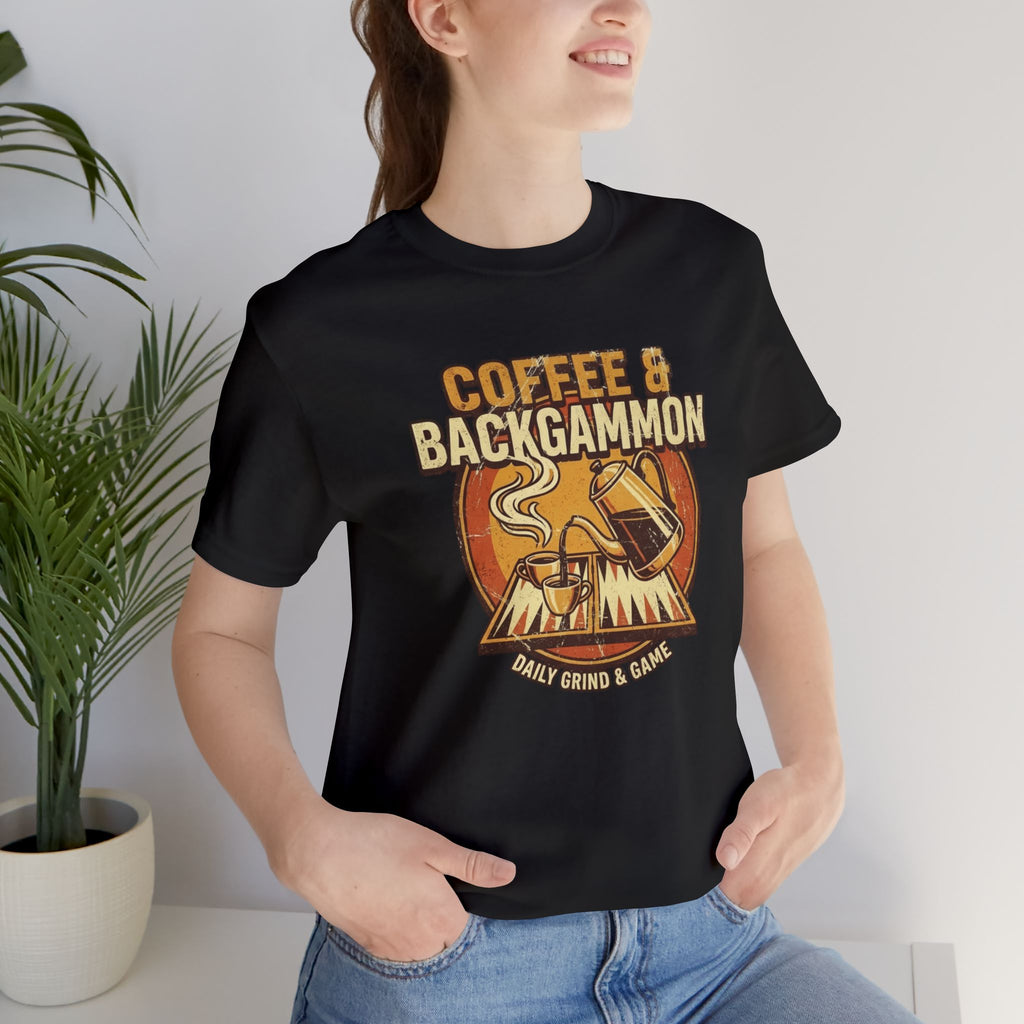 Coffee & Backgammon Unisex Jersey T-Shirt— Retro Game Night Tee