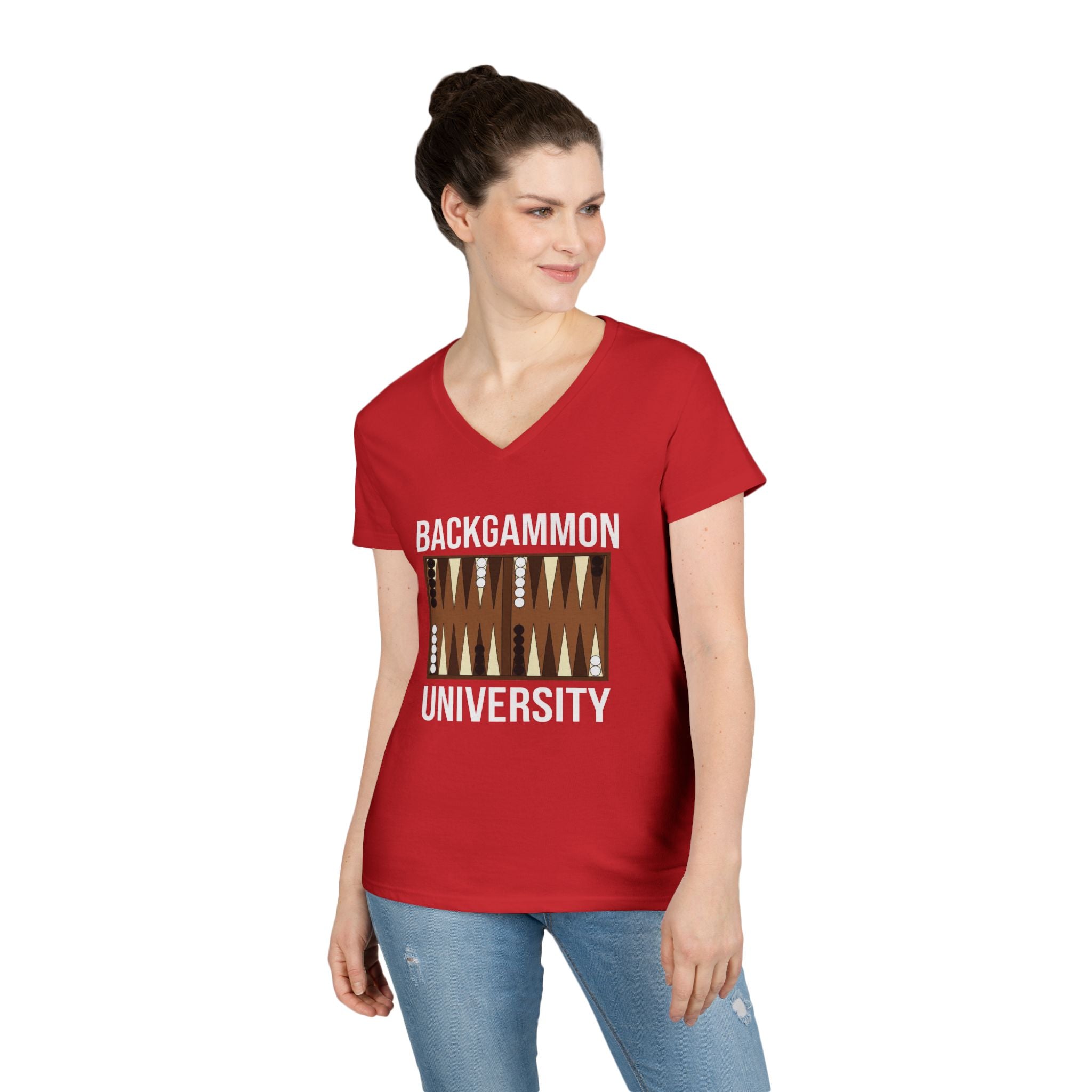 Backgammon University Ladies' V-Neck T-Shirt — Backgammon Board Graphic Tee
