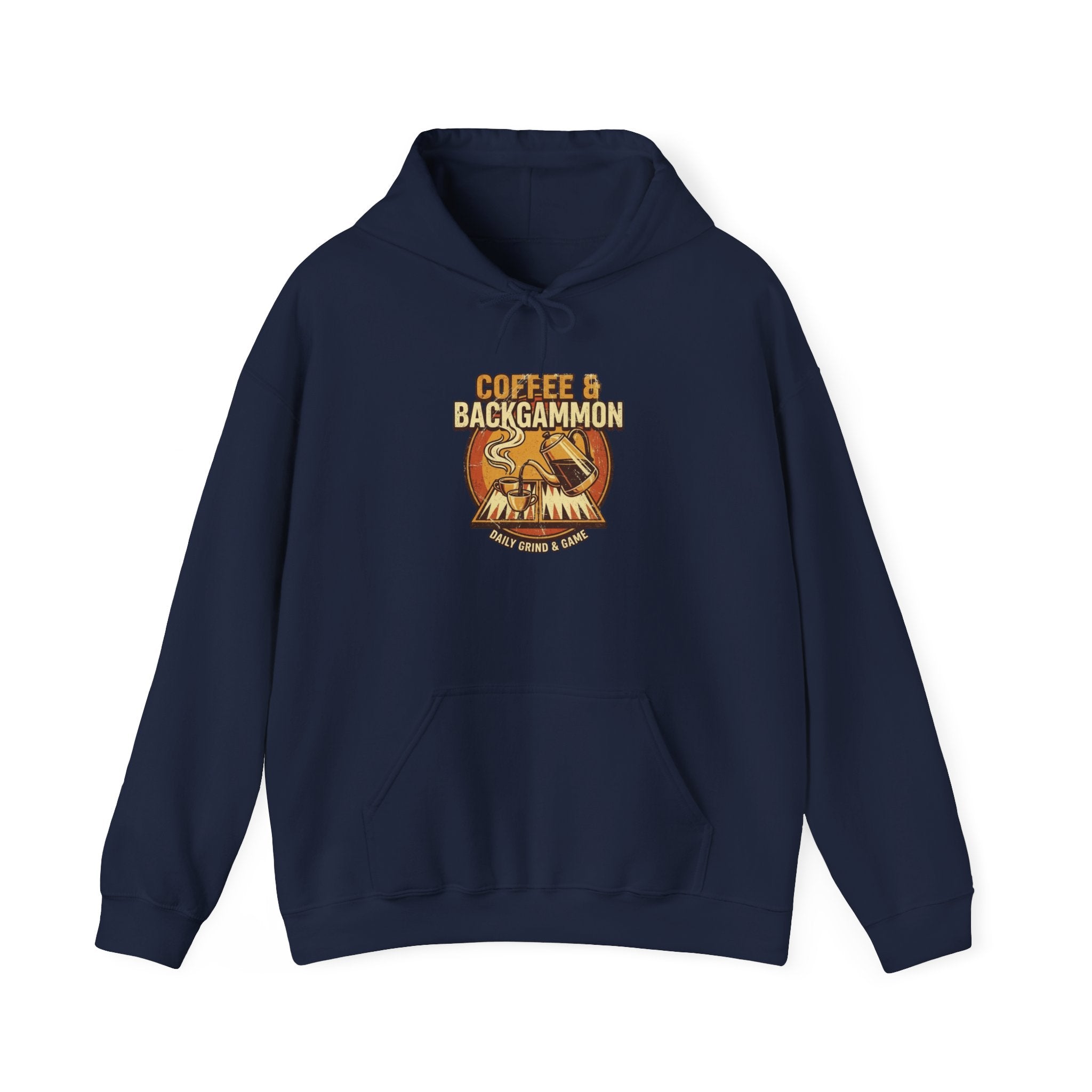Coffee & Backgammon Unisex Heavy Blend™ Hooded Sweatshirt — Retro Coffee Lovers Game Night Sweatshirt