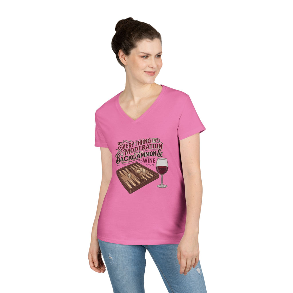 Everything In Moderation Except Backgammon And Wine Ladies' V-Neck T-Shirt