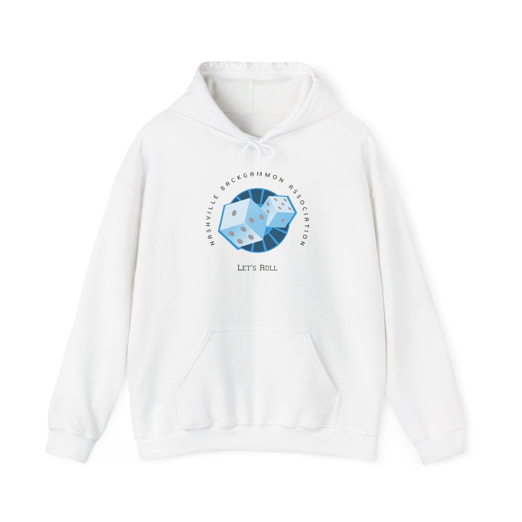 Nashville Backgammon Association Hoodie - 'Let's Roll' Blue Dice Graphic Gaming