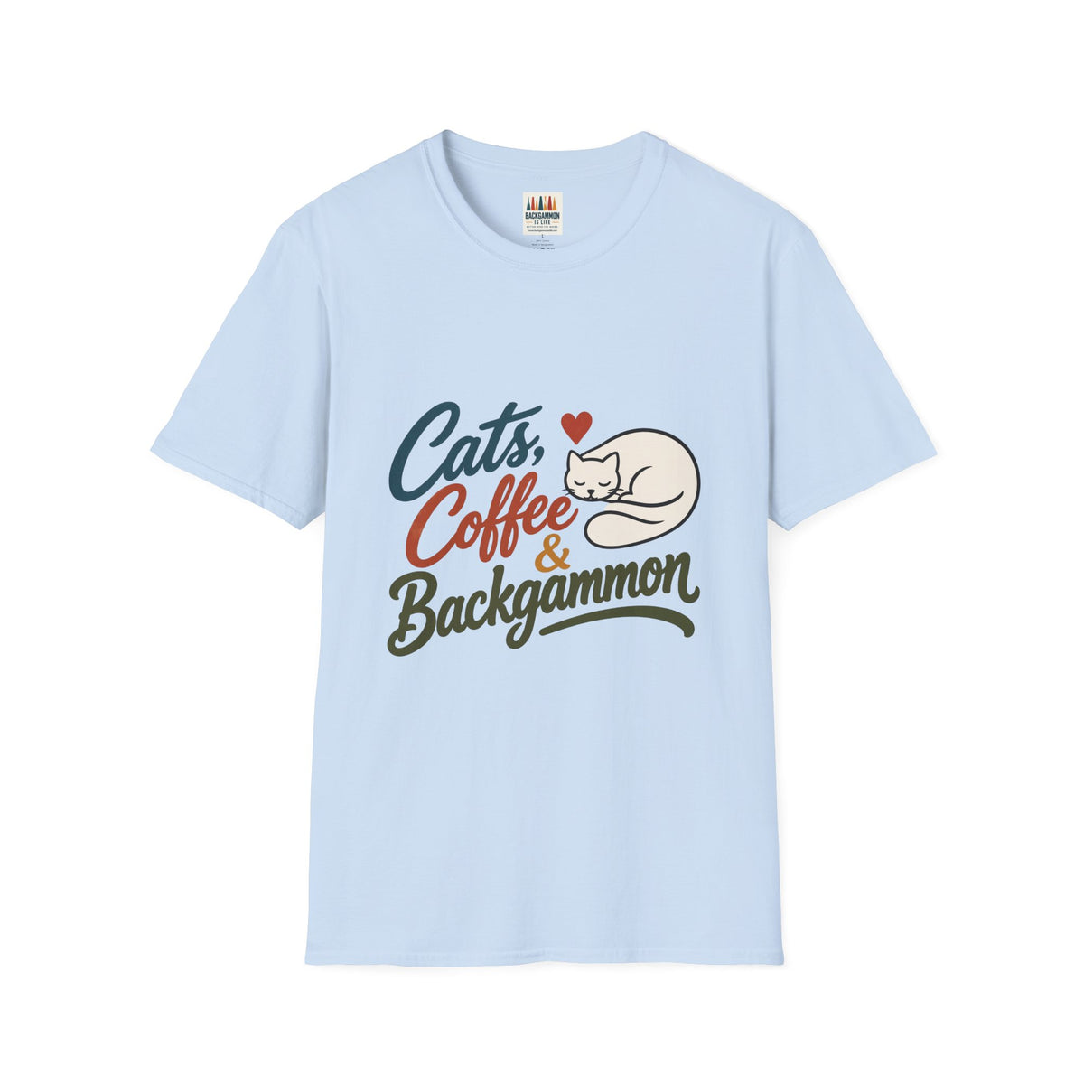Cats, Coffee & Backgammon 2 T-Shirt — Retro Cat Lover Tee