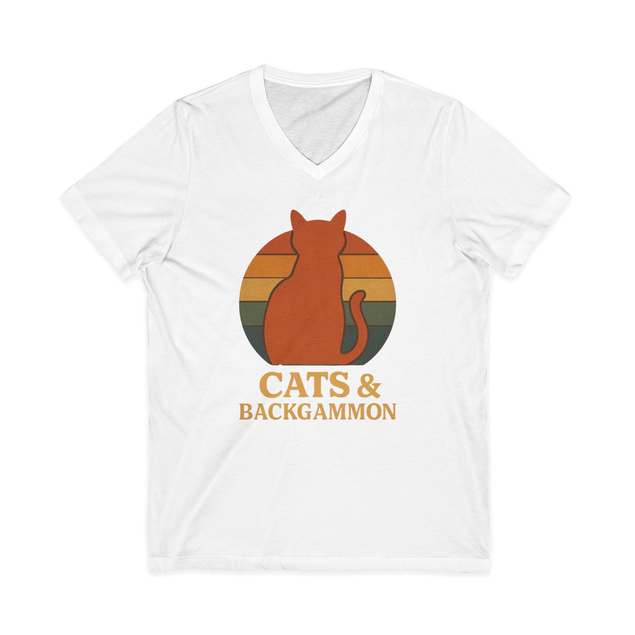 Cats & Backgammon V‑Neck Tee — Vintage Retro Cat Graphic Shirt