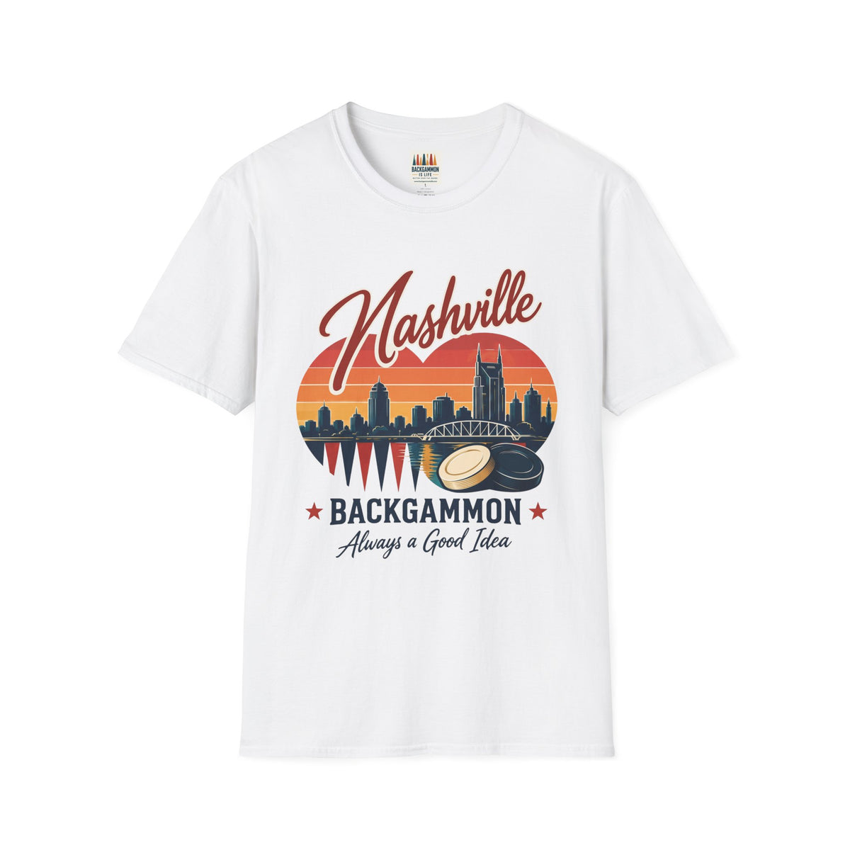 Nashville Backgammon T‑Shirt — Vintage Skyline Game Night Tee
