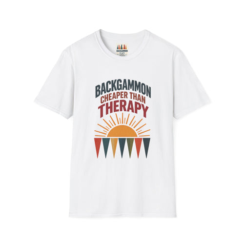 Backgammon Cheaper Than Therapy T-Shirt – Retro Sunset Board Game Tee