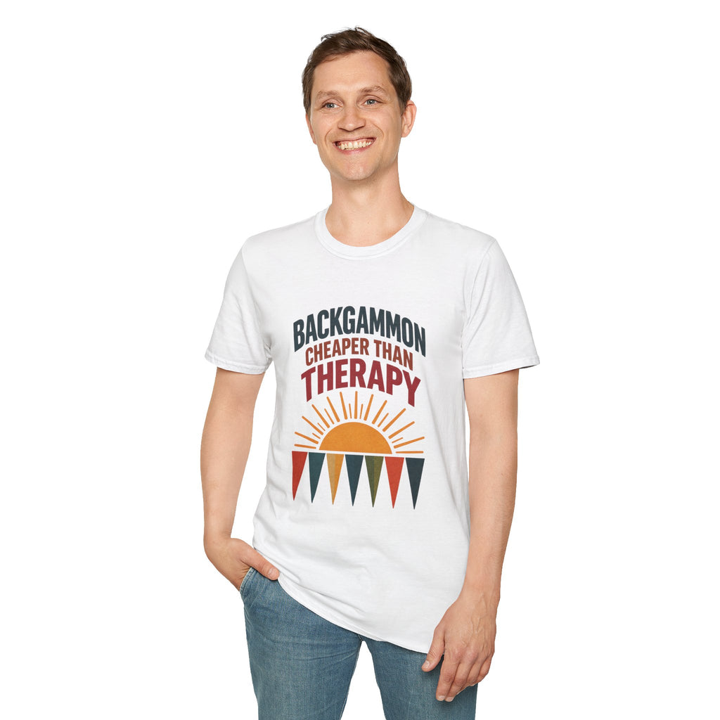 Backgammon Cheaper Than Therapy T-Shirt – Retro Sunset Board Game Tee