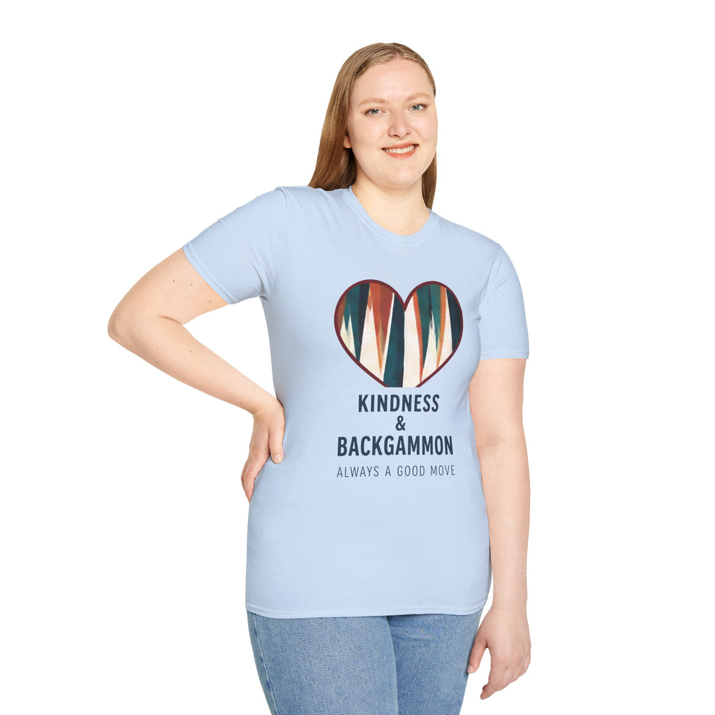 Backgammon Heart T-Shirt — "Kindness & Backgammon: Always a Good Move"