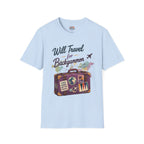 Backgammon Travel T-Shirt — "Will Travel for Backgammon" Vintage Suitcase Design