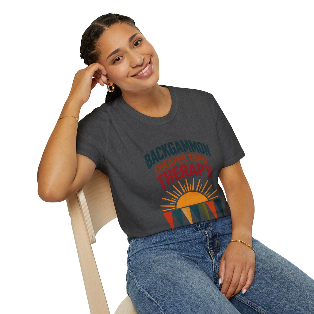 Backgammon Cheaper Than Therapy T-Shirt – Retro Sunset Board Game Tee