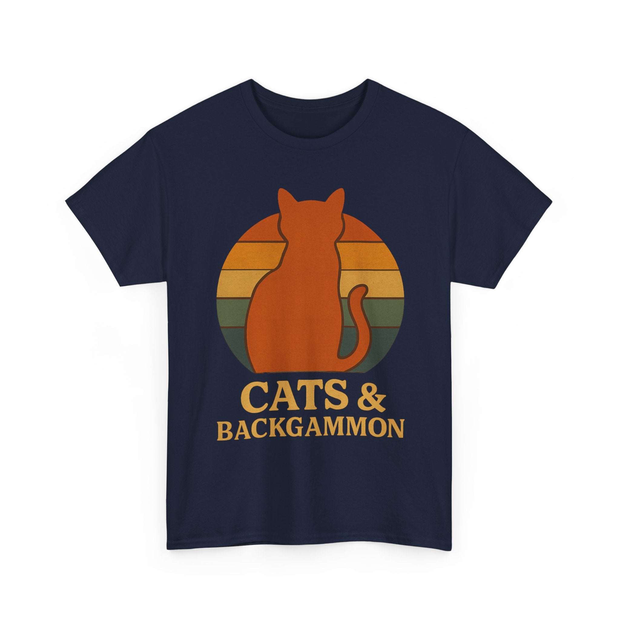 Retro Cat Silhouette Cats & Backgammon T-Shirt | Vintage Sunset Cat Tee