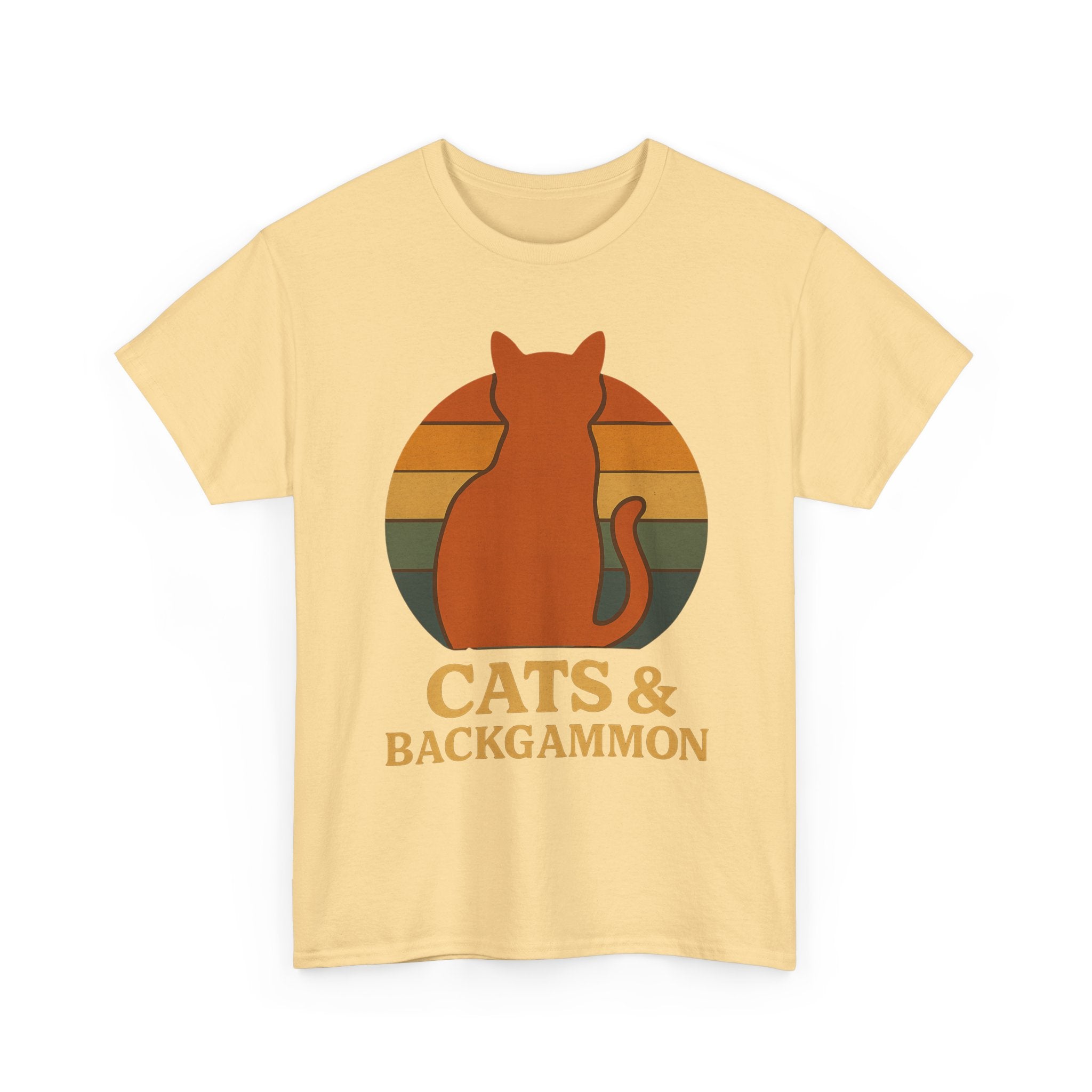 Retro Cat Silhouette Cats & Backgammon T-Shirt | Vintage Sunset Cat Tee
