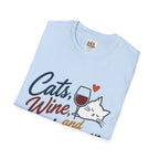 Cats, Wine & Backgammon T-Shirt — Funny Cat Lover Graphic Tee