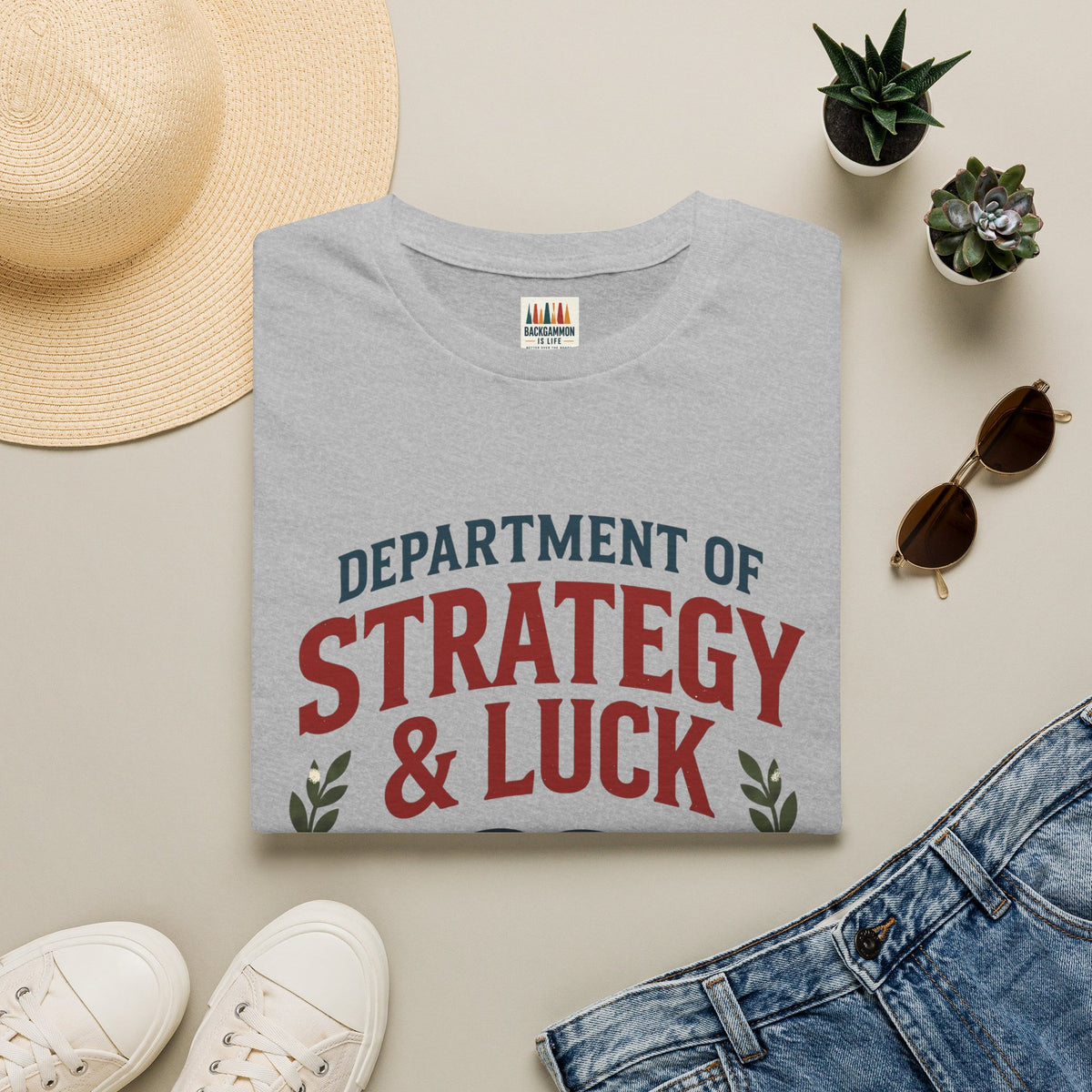 Backgammon T-Shirt — "Department of Strategy & Luck" Vintage Game Tee