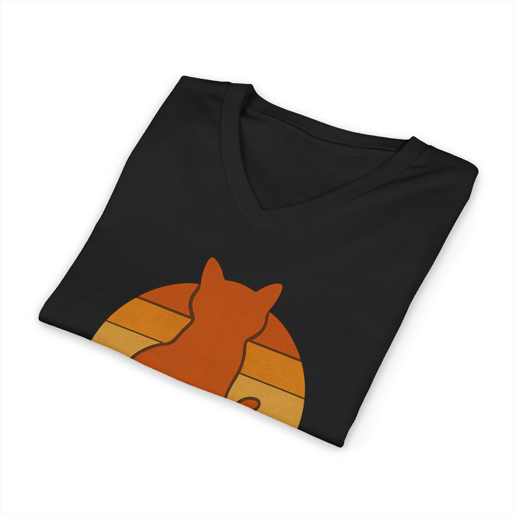 Cats & Backgammon V‑Neck Tee — Vintage Retro Cat Graphic Shirt