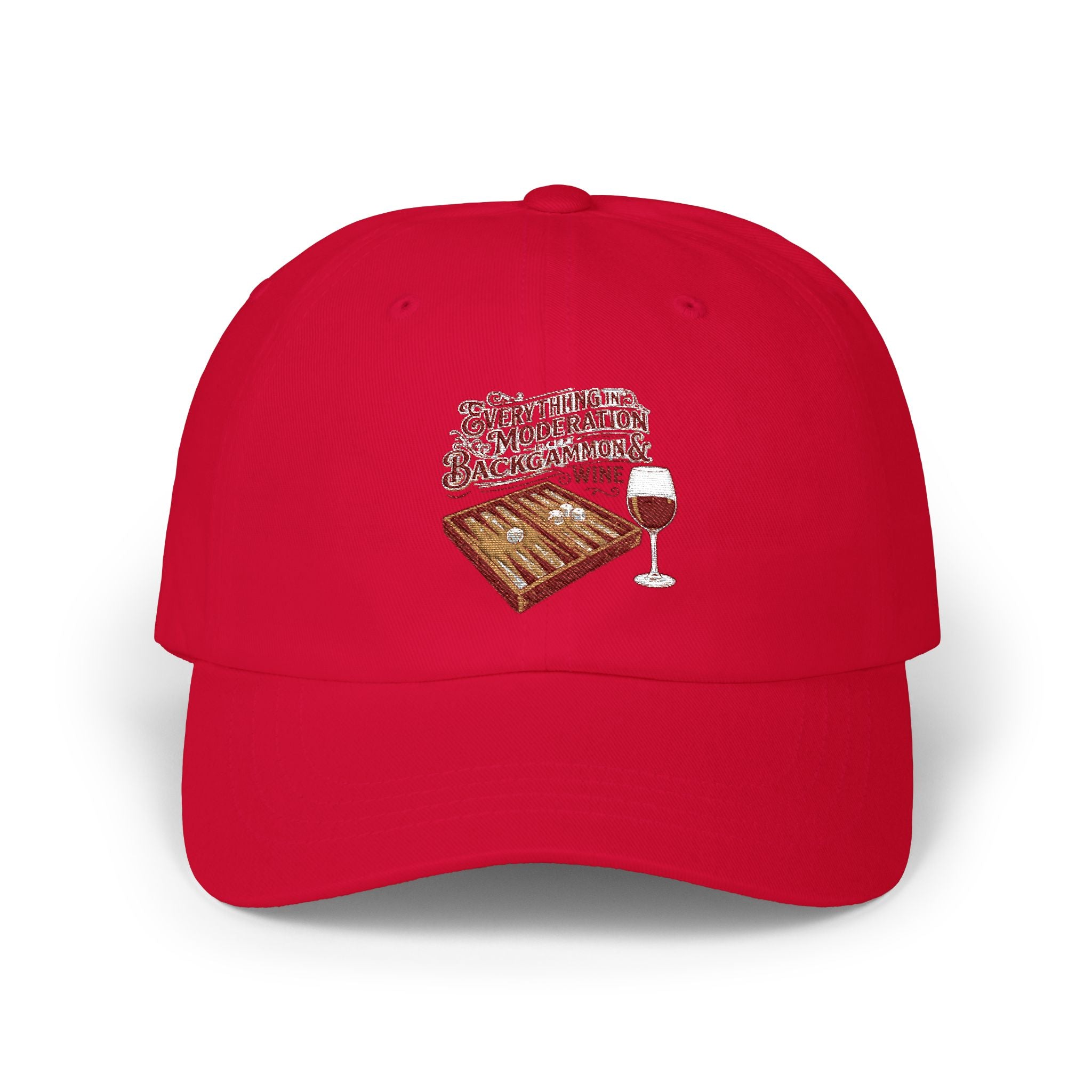 Everything In Moderation Except Backgammon And Wine Embroidered Baseball Hat