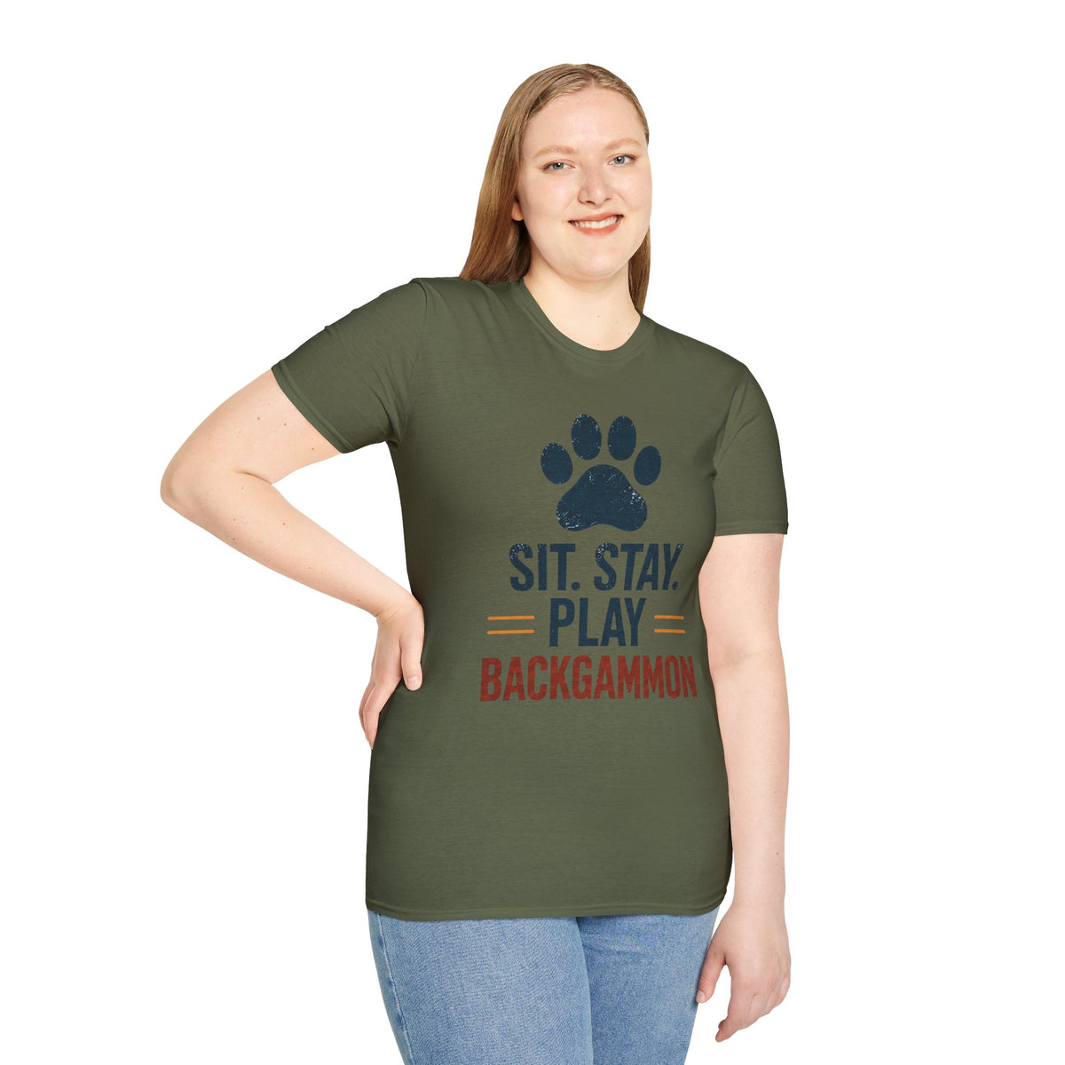 Backgammon T-Shirt — "Sit. Stay. Play Backgammon" Paw Print Tee