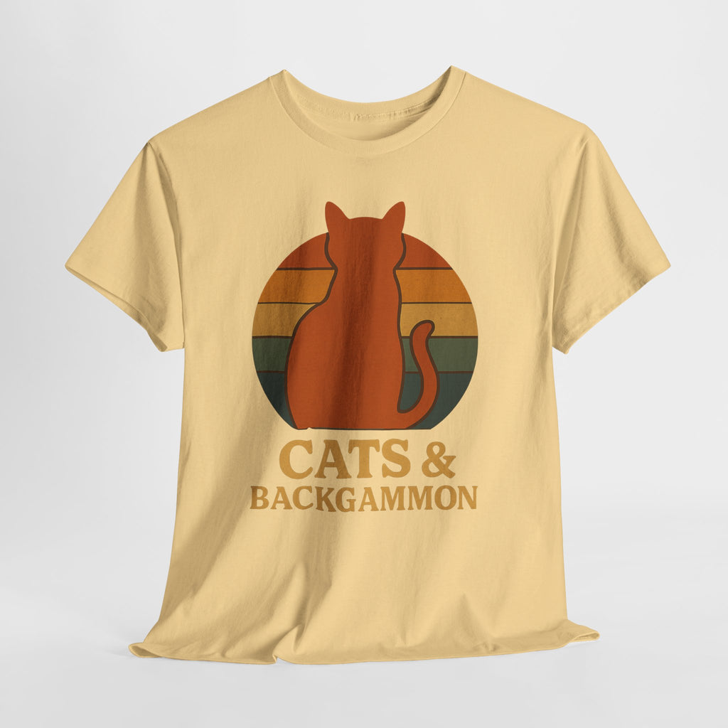 Retro Cat Silhouette Cats & Backgammon T-Shirt | Vintage Sunset Cat Tee