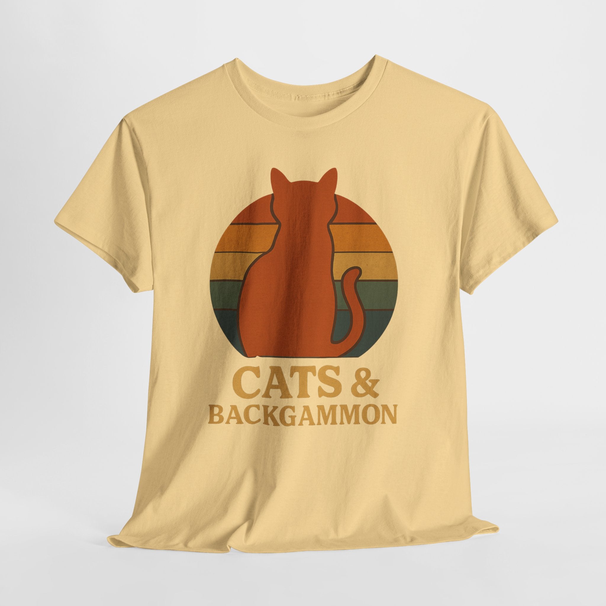 Retro Cat Silhouette Cats & Backgammon T-Shirt | Vintage Sunset Cat Tee