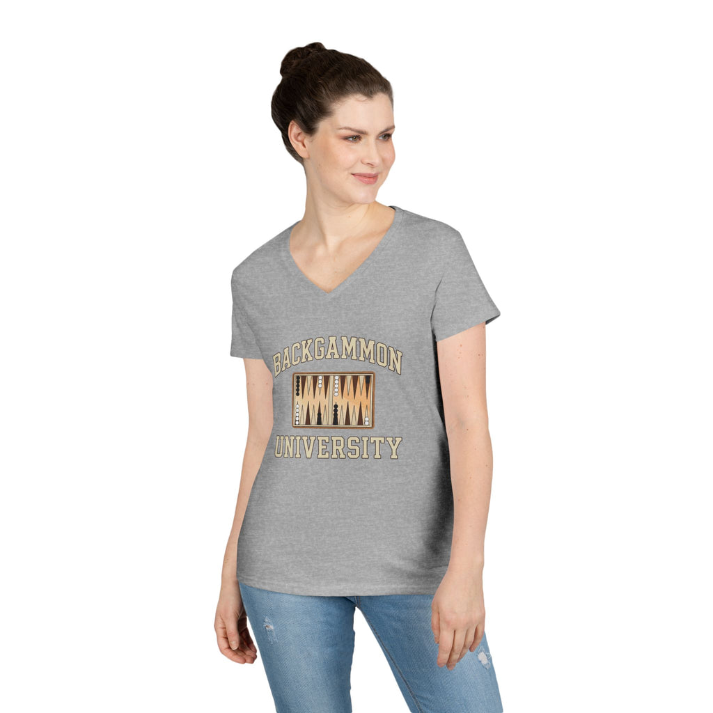 Backgammon University 2 Ladies' V-Neck T-Shirt — Backgammon Board Graphic Tee