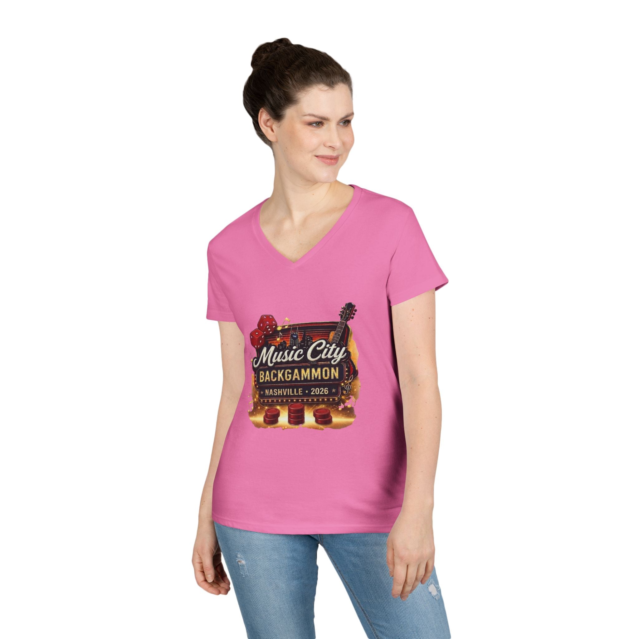 Music City Backgammon Nashville 2026 — Ladies' V-Neck T-Shirt